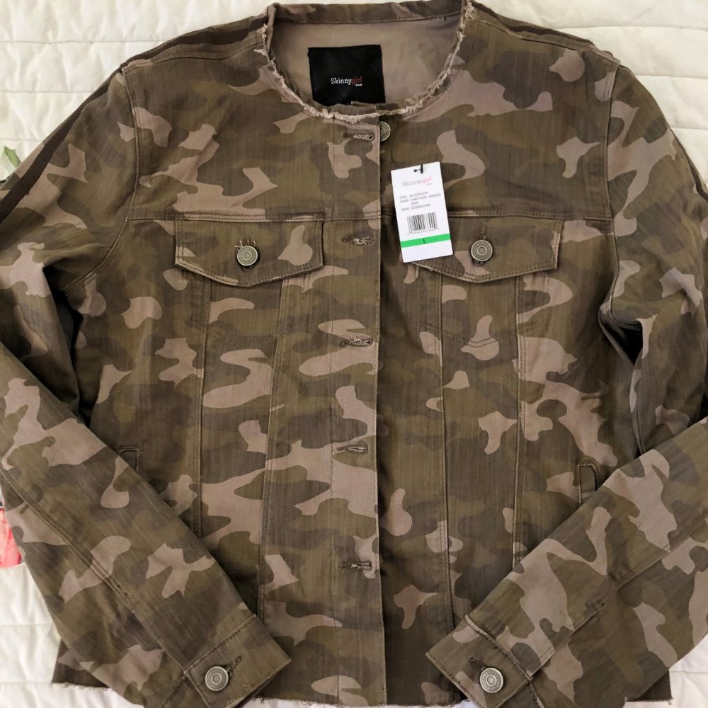 New Skinnygirl Stretch Denim Jacket Camo Large Women's